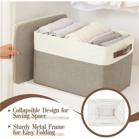 downluxe 3 Pack Collapsible Storage Bins for Shelves, Large Storage Basket with - Picture 5 of 8